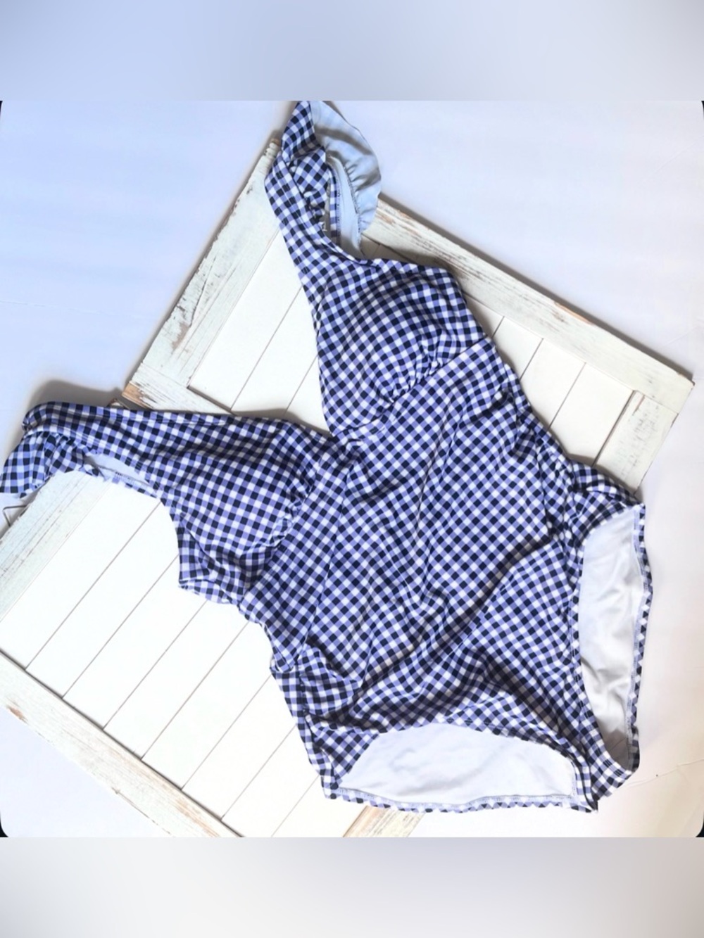 Kona Sol Blue and White Gingham One-Piece Swimsuit